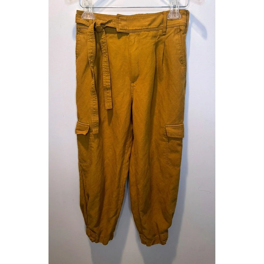Banana Republic Mustard Yellow Linen Blend Cargo Jogger Pants Women Size 4
